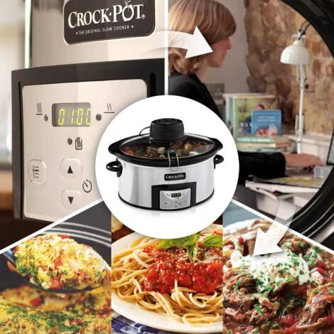Crock-Pot Slow Cooker Auto Mescolante Digitale E Programmabile, Capacità 5.7 Litri, Adatto Fino A 6 Persone, Argento - immagine 3