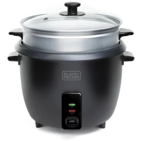 Black & Decker BLACK+DECKER BXRC1800E , Cuociriso, 700W, Capacità 1.8L, Rivestimento Antiaderente, Funzione Di Cottura E Mantenimento In Caldo, Accessorio Per La Cottura A Vapore. Bianco