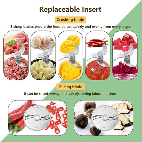 Tritaverdure 4 In 1 Set Tritatutto Elettrico Portatile Set Tagliaverdure Wireless Con Alimentazione USB Per Aglio Peperoncino Cipolla Sedano Zenzero Carne (verde) - immagine 3