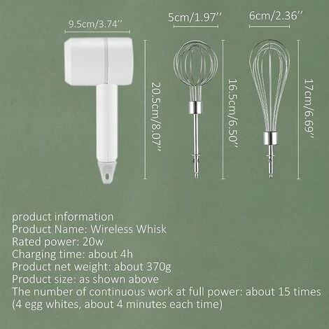 Sbattitore Elettrico, Frullatore Multifunzione A 3 Velocità Ricaricabile USB Senza Fili Con 2 Fruste, Sbattitore Elettrico Portatile Per Proteine Di Crema Pasticcera - immagine 3