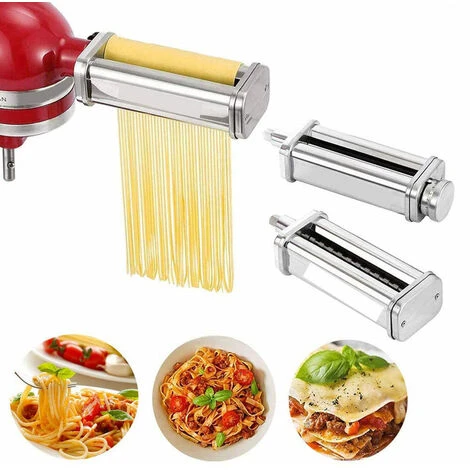 Pasta Maker Attachment Pasta Roller Cutter Parts Noodles Press Machine Compatibile Con Le Impastatrici KitchenAid Per Pasta Sfoglia (Argento) - immagine 2