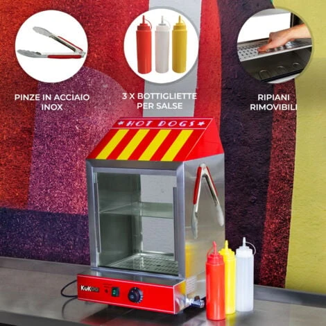 Macchina Per Hot Dog A Vapore Macchina Hot Dog Acciaio Inox Hot Dog Maker 2000W, Capacità: 100 Salsicce, 30 Panini, Intervallo Di Temperatura 30-110 °C, Con Valvola Di Scarico Accessori GRATIS - immagine 2
