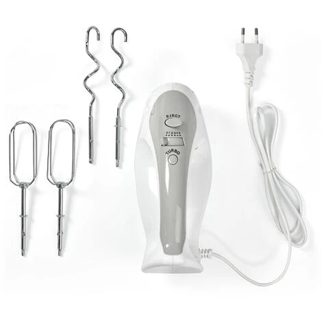 Nedis Frullatore 200 W Impostazione A 5 Velocità Funzione Turbo 2 Battitori / 2 Dough Ganci Bianco / Grigio - immagine 4