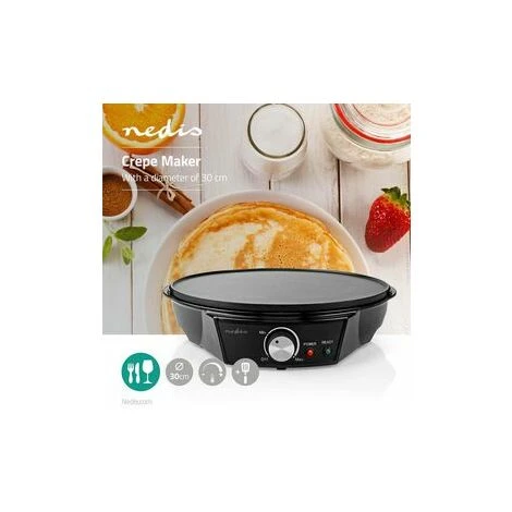 Nedis Creperie Elettrica Diametro: 300 Mm 1200 W Rivestimento Antiaderente Impostazione Della Temperatura Indicatore Luminoso / Spia Nero Metallo - immagine 2