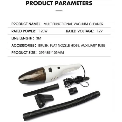 Trade Shop - Aspirapolvere Aspira Polvere Per Auto Palmare A 12v 120w + Accessori Kit Pulizia - immagine 5