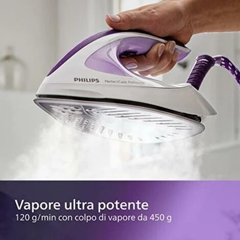 Philips PerfectCare Performer Ferro Da Stiro Con Caldaia- 2600W, Colpo Di Vapore 450g, Pressione 6,5 Bar, Tecnologia OptimalTEMP, Serbatoio 1,8 L, Viola/Bianco (GC8752/30) - immagine 2