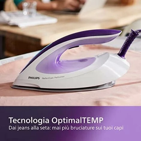 Philips PerfectCare Performer Ferro Da Stiro Con Caldaia- 2600W, Colpo Di Vapore 450g, Pressione 6,5 Bar, Tecnologia OptimalTEMP, Serbatoio 1,8 L, Viola/Bianco (GC8752/30) - immagine 4