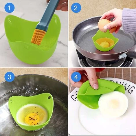 HIASDFLS 8 Pezzi Piroscafo Per Uova In Camicia, Stampo Per Uova In Camicia, Bracconiere In Silicone Per Uova Sode, Cuociuova Facile, Pentola Per Baccelli Di Uova In Camicia - immagine 3