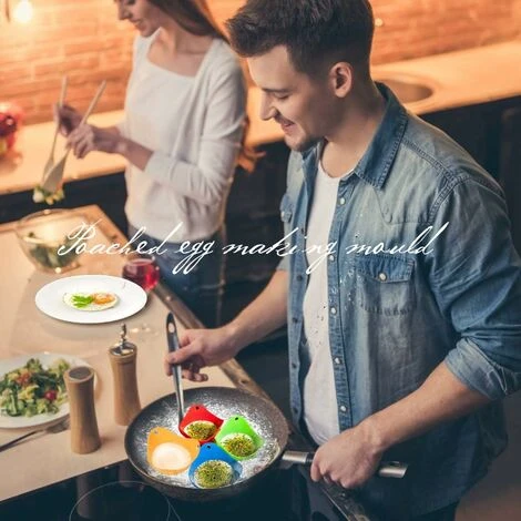 HIASDFLS 8 Pezzi Piroscafo Per Uova In Camicia, Stampo Per Uova In Camicia, Bracconiere In Silicone Per Uova Sode, Cuociuova Facile, Pentola Per Baccelli Di Uova In Camicia - immagine 5