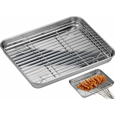 MINKUROW Teglia Da Forno + Griglia Di Raffreddamento, 26,5 X 20 X 2,5 Cm Teglia Da Forno Universale In Acciaio Inossidabile Teglia Da Forno Rettangolare