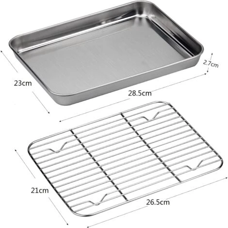 MINKUROW Teglia Da Forno + Griglia Di Raffreddamento, 26,5 X 20 X 2,5 Cm Teglia Da Forno Universale In Acciaio Inossidabile Teglia Da Forno Rettangolare - immagine 2