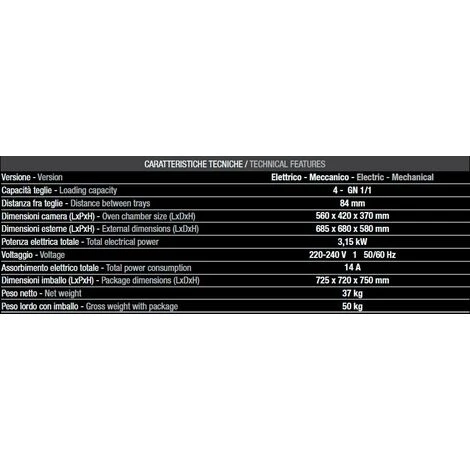 Forno Tecnodom 04 Meccanico Porta A Bandiera Sinistra Meccanico A Convezione, Senza Grill, 4 Teglie O Griglie GN 1/1 - immagine 2