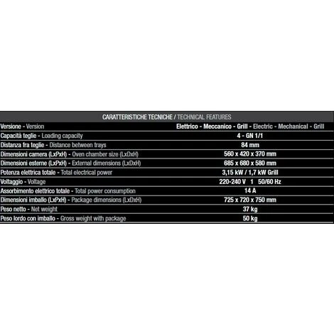 Forno Tecnodom 04 Grill Meccanico Porta A Bandiera Destra Meccanico A Convezione, Con Grill, 4 Teglie O Griglie GN 1/1 - immagine 2