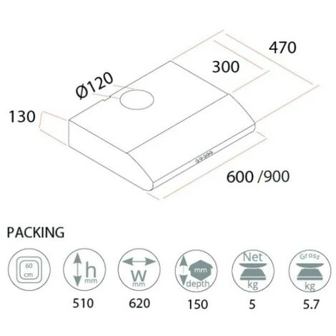 Gruppo Cappa Sottopensile Classico 90 Inox Samet - immagine 2