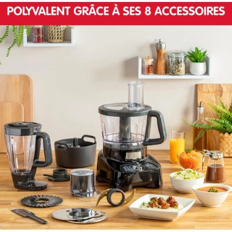 Moulinex FP8218 Double Force Robot Da Cucina Multifunzione All-in-One, 3L, 1000W, 6 Velocità, 8 Accessori, 28 Funzioni, Robot Frullatore E Tritatutto Per Affettare, Impastare, Grattugiare, Emulsionare - immagine 5