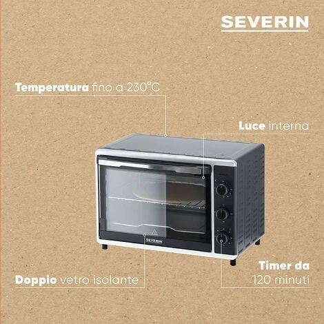 Forno Elettrico 42L Girarrosto Pizza 230 Gradi Fornetto SEVERIN TO 2058 - Nero - immagine 4