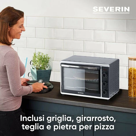 Forno Elettrico 42L Girarrosto Pizza 230 Gradi Fornetto SEVERIN TO 2058 - Nero - immagine 5