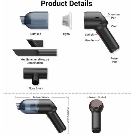 Aspirapolvere Portatile Senza Fili: Mini Aspirapolvere Portatile Ricaricabile Con Potente Aspirazione, Aspirapolvere Portatile Umido E Secco Per Moquette Per Auto. - immagine 3