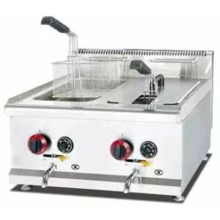 Friggitrice A Gas 14+14 Litri Da Banco 2 Vasche Professionale 4.5 +4.5 KW In Acciaio Inox