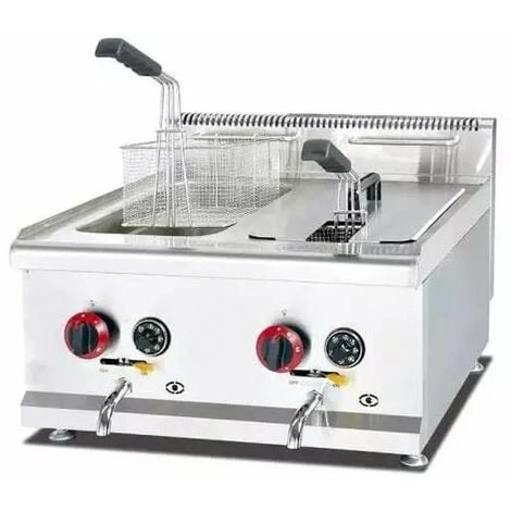 Friggitrice A Gas 14+14 Litri Da Banco 2 Vasche Professionale 4.5 +4.5 KW In Acciaio Inox