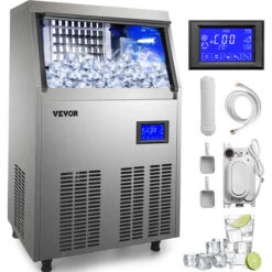 VEVOR Macchinetta Cubetti Ghiaccio Commerciale 60kg/24h Macchina Per Cubetti Di Ghiaccio Professionale Con Schermo LED In Acciaio Inox Fabbricatore De
