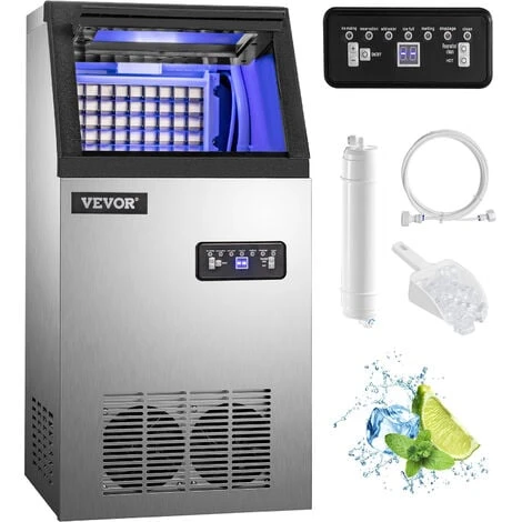 VEVOR Macchina Elettrica In Acciaio Inox ABS Del Ghiaccio 280W Commerciale, Macchina Commerciale Del Ghiaccio A Cubetto Produzione 68kg / 24Ore, Macchina Produttrice Del Ghiaccio Per Bar Ristorante