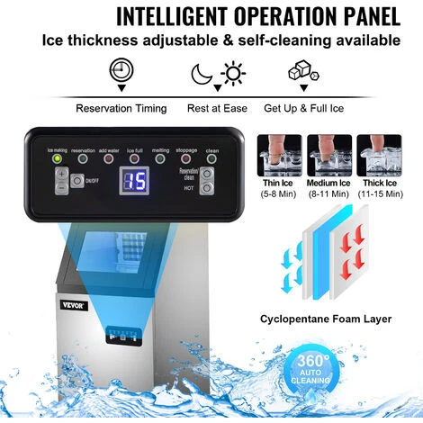 VEVOR Macchina Elettrica In Acciaio Inox ABS Del Ghiaccio 280W Commerciale, Macchina Commerciale Del Ghiaccio A Cubetto Produzione 68kg / 24Ore, Macchina Produttrice Del Ghiaccio Per Bar Ristorante - immagine 5