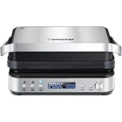 AMZCHEF 4-IN-1 Macchina (Grill Elettrico, Piastra, Piastra Panini, Waffle Maker) - 2000W Grill Elettrico Con 4 Piastre Antiaderenti Intercambiabili -180° Riscaldamento A Doppia Piastra Regolabile
