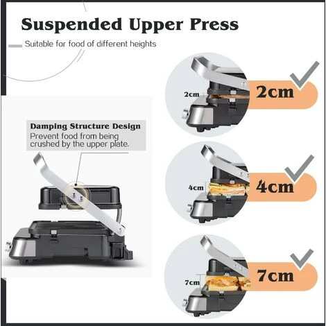 AMZCHEF 4-IN-1 Macchina (Grill Elettrico, Piastra, Piastra Panini, Waffle Maker) - 2000W Grill Elettrico Con 4 Piastre Antiaderenti Intercambiabili -180° Riscaldamento A Doppia Piastra Regolabile - immagine 2