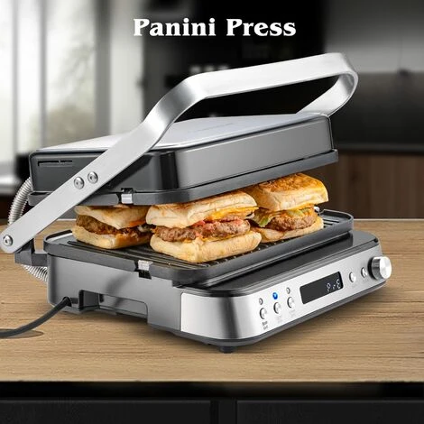 AMZCHEF 4-IN-1 Macchina (Grill Elettrico, Piastra, Piastra Panini, Waffle Maker) - 2000W Grill Elettrico Con 4 Piastre Antiaderenti Intercambiabili -180° Riscaldamento A Doppia Piastra Regolabile - immagine 5