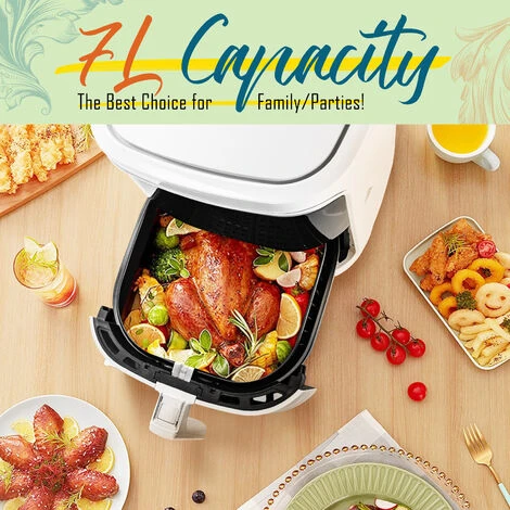 Aigostar White Cube - Friggitrice Ad Aria 7L 1900W, Friggitrice Senza Oilo 5-in-1, 7 Funzioni Preimpostate Con Schermo LED Cestello Removibile Anti Aderente, Mantenimento Calore, 20 Ricette Senza BPA - immagine 3