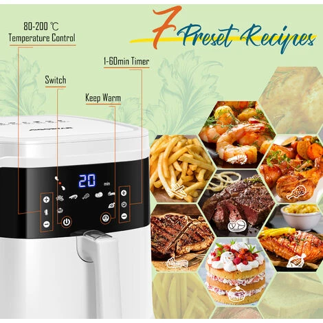 Aigostar White Cube - Friggitrice Ad Aria 7L 1900W, Friggitrice Senza Oilo 5-in-1, 7 Funzioni Preimpostate Con Schermo LED Cestello Removibile Anti Aderente, Mantenimento Calore, 20 Ricette Senza BPA - immagine 4