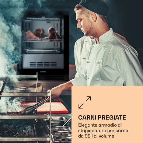 Klarstein Armadio Di Stagionatura Per La Carne - Steakhouse Pro 98 Onyx, 1 Zona, 98 L, 1-25 °C, Touch, Finestra Panoramica - immagine 2