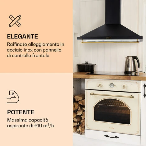 Klarstein Montblanc 90 - Cappa Aspirante, 610 M³/h, 165 W, 2 X 1,5 W, LED, Barra Per Utensili - immagine 4