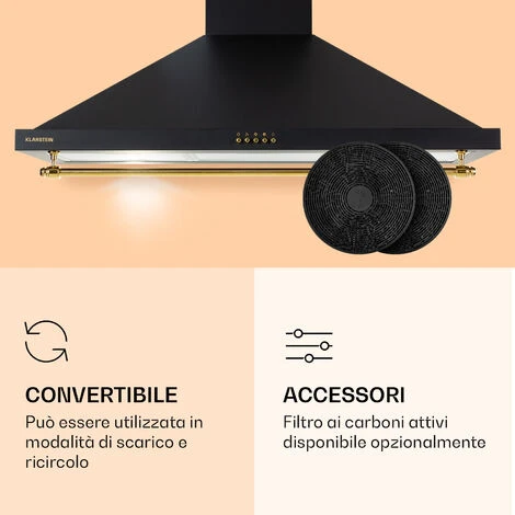 Klarstein Montblanc 90 - Cappa Aspirante, 610 M³/h, 165 W, 2 X 1,5 W, LED, Barra Per Utensili - immagine 5