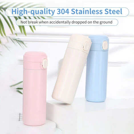 Thermos Da 400 Ml Con Tazza Sottovuoto, Bottiglia D'acqua Termica, Portatile, A Prova Di Perdite, In Acciaio Inox, Boccette Sottovuoto, Per Viaggi, Palestra All'aperto, Fitness (beige) - immagine 5