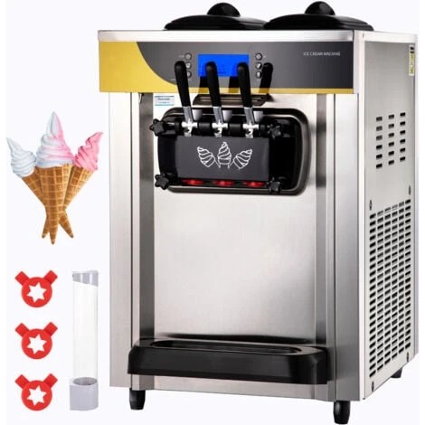VEVOR Gelatiera Da Banco Da 2200W, Macchina Per Gelato Soft Da 22-30 L/ora, Gelatiera Commerciale A 3 Gusti Con Accessori Completi, Utilizzo Per Gelato Soft, Yogurt, Crema Pasticcera E Sorbetto, Ecc.