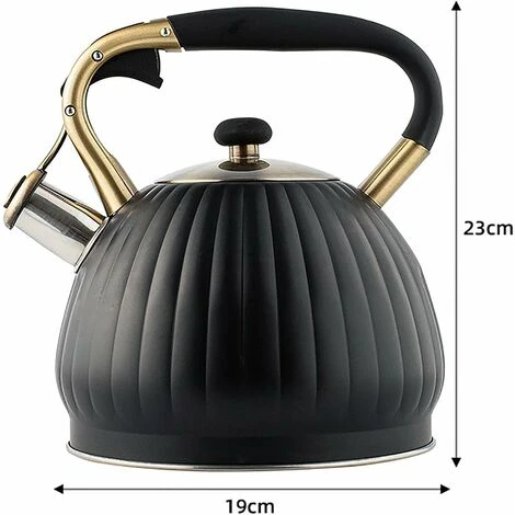 Bollitore In Acciaio Inossidabile Da 3,5 Litri Con Manico In Silicone Resistente Al Calore, Bollitore Per Fornello A Induzione Stufa A Gas Stufe A Legna Campeggio A Gas, Nero - immagine 2