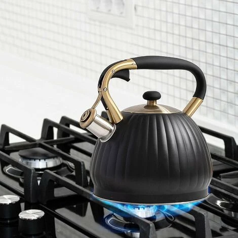 Bollitore In Acciaio Inossidabile Da 3,5 Litri Con Manico In Silicone Resistente Al Calore, Bollitore Per Fornello A Induzione Stufa A Gas Stufe A Legna Campeggio A Gas, Nero - immagine 5