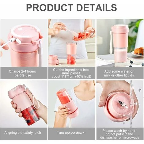 ITullatore Portatile, Mini ITullatore Per ITullati, ITullatore Di ITutta Personale, Spremiagrumi Elettrico Portatile USB Con 2 Lame, Batteria Ricaricabile Da 1400 MAh - immagine 3