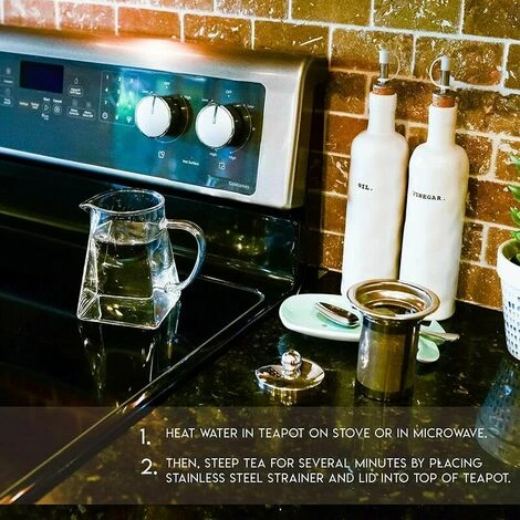 Teiera A Fondo Quadrato Trasparente Da 1 Pezzo Con Infusore In Vetro Trasparente, Infusore In Borosilicato Domestico, Perfetto Per Tè E Caffè (950 Ml) - immagine 2