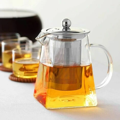 Teiera A Fondo Quadrato Trasparente Da 1 Pezzo Con Infusore In Vetro Trasparente, Infusore In Borosilicato Domestico, Perfetto Per Tè E Caffè (950 Ml) - immagine 4