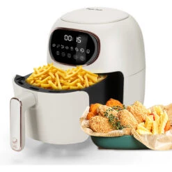 Taylor Swoden Ava - Friggitrice Ad Aria Senza Olio, Friggitrice Ad Aria Tecnologica Compatta 3L, 1300W, 8 Menu Preimpostati, Display LED, Cestello Con Rivestimento Antiaderente, Bianco Sporco