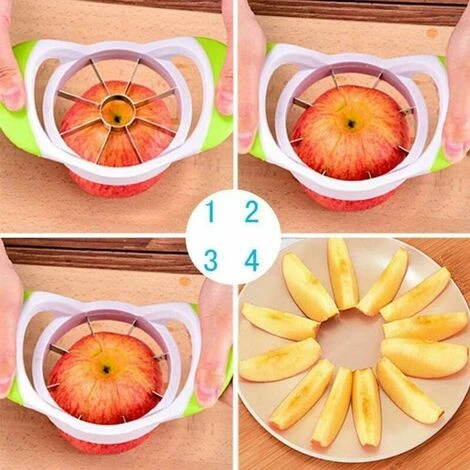 Affettatrice Per Mele, Affettatrice E Detorsolatore Con Impugnatura Facile, Taglia-mela Con 8 Lame In Acciaio Inossidabile, Taglia-mela Con Manico Verde E Detorsolatore, Taglia-mela E Affettatrice - immagine 2