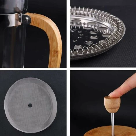 Caffettiera ITench Press, 350ml 12oz 1-2 Tazze ITench Press, Piccola Pressa Per Tè In Vetro Borosilicato Con Manico In Bambù - immagine 3