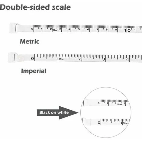 Metro A Nastro Per Cucire, Metro A Nastro Morbido Retrattile Automatico Per Abbigliamento In Pelle, Tessuto Per Cucire Corpo, Righello In Tessuto A Doppia Faccia, 60 Pollici/150 Cm, Bianco (2 Pezzi) - immagine 3