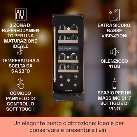 Klarstein Vinovilla 17 Built-In Duo Vilhelmine Edition - Frigorifero Per Vini, 17 Bottiglie, 3 Colori, Sportello In Vetro - immagine 2