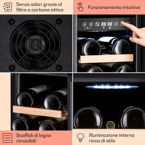 Klarstein Vinovilla 17 Built-In Duo Vilhelmine Edition - Frigorifero Per Vini, 17 Bottiglie, 3 Colori, Sportello In Vetro - immagine 5