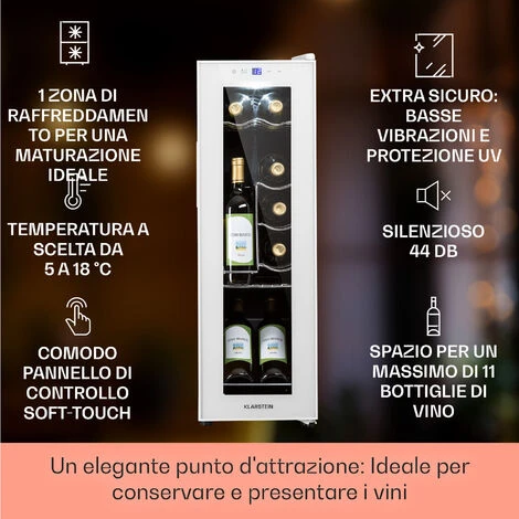 Klarstein Shiraz 12 Slim Uno - Frigorifero Per Vini, 32 L/12 Bottiglie, Touch, 85 W, 5-18 °C, LED - immagine 2
