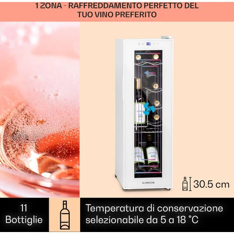 Klarstein Shiraz 12 Slim Uno - Frigorifero Per Vini, 32 L/12 Bottiglie, Touch, 85 W, 5-18 °C, LED - immagine 3